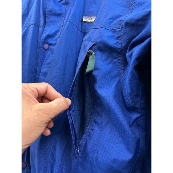 Patagonia Vtg Women’s Blue Ripstop Hooded Jacket Fleece Lined Outdoor Coat Sz SM - Picture 5 of 12